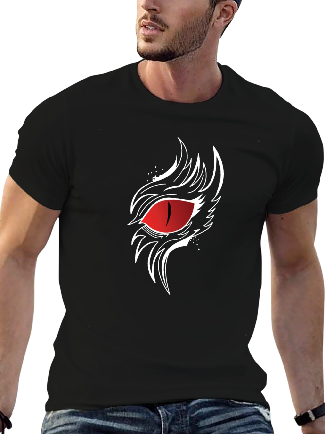 Mens Black T-Shirt with Red Eye Graphic