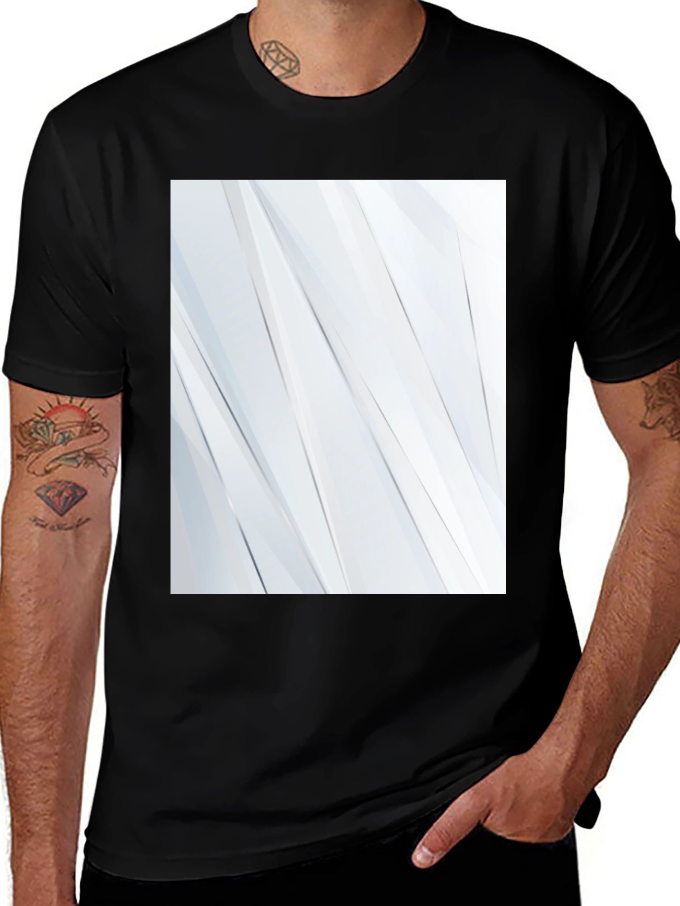 Modern Black T-Shirt with Geometric White Design