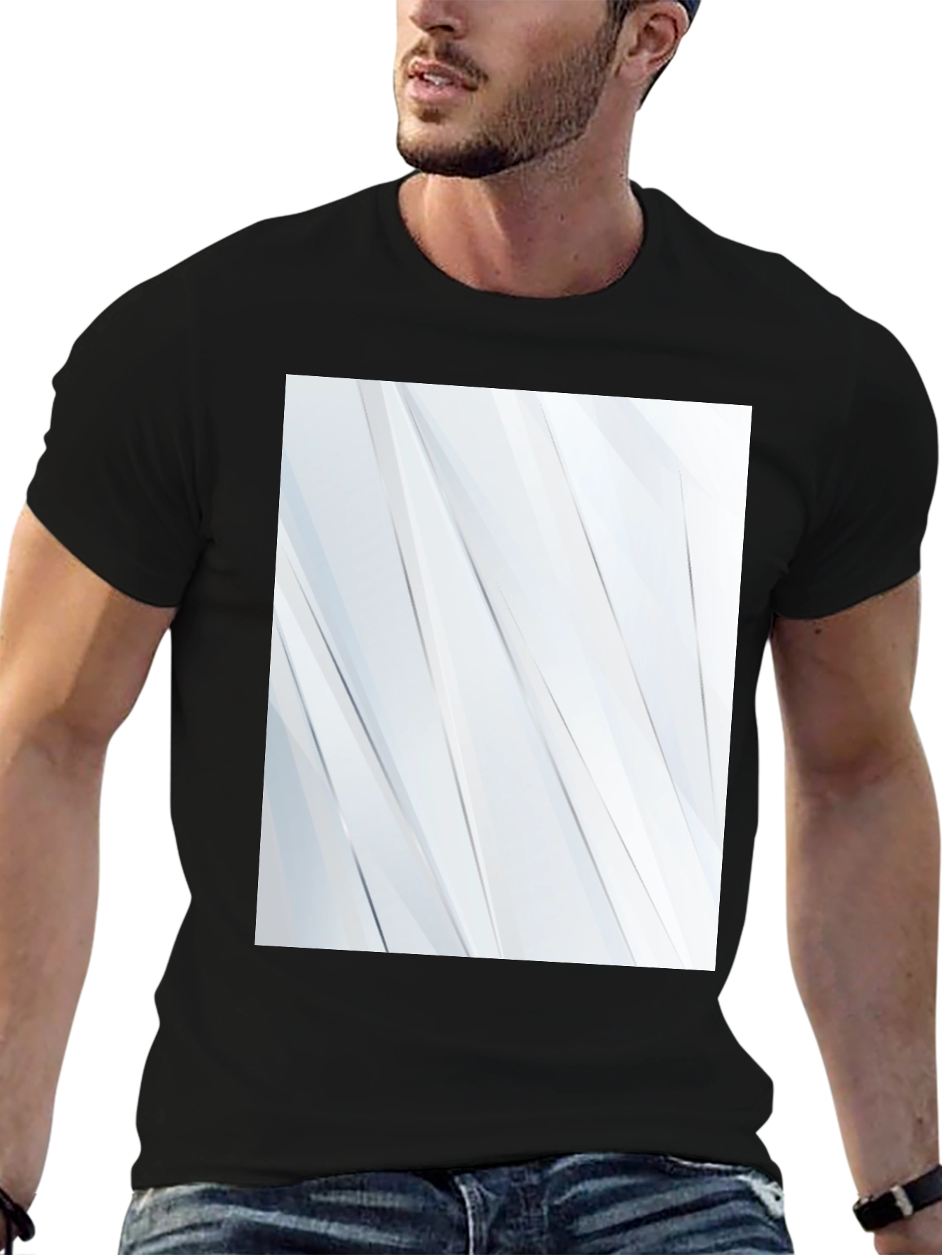 Modern Black T-Shirt with Geometric White Design