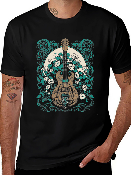 Guitar & Floral Graphic Tee - Rocker Style