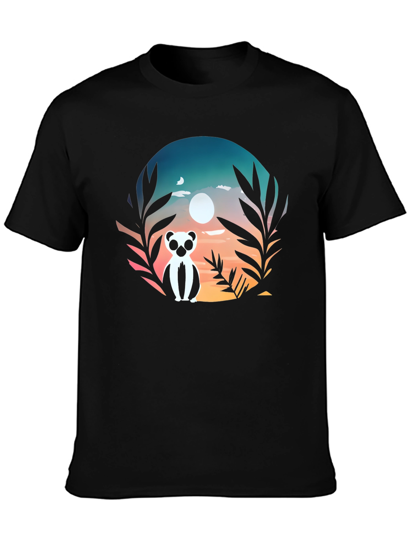 Lemur Sunset Graphic Tee - Stylish Mens Black T-Shirt