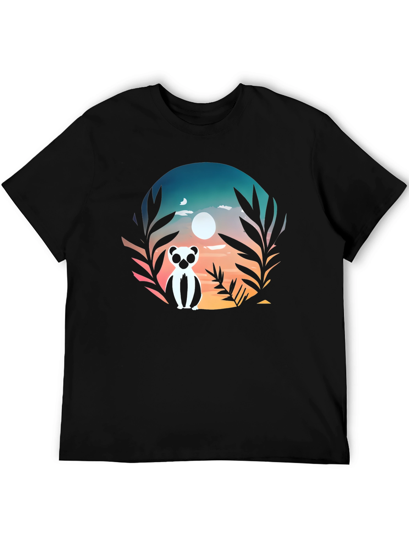 Lemur Sunset Graphic Tee - Stylish Mens Black T-Shirt
