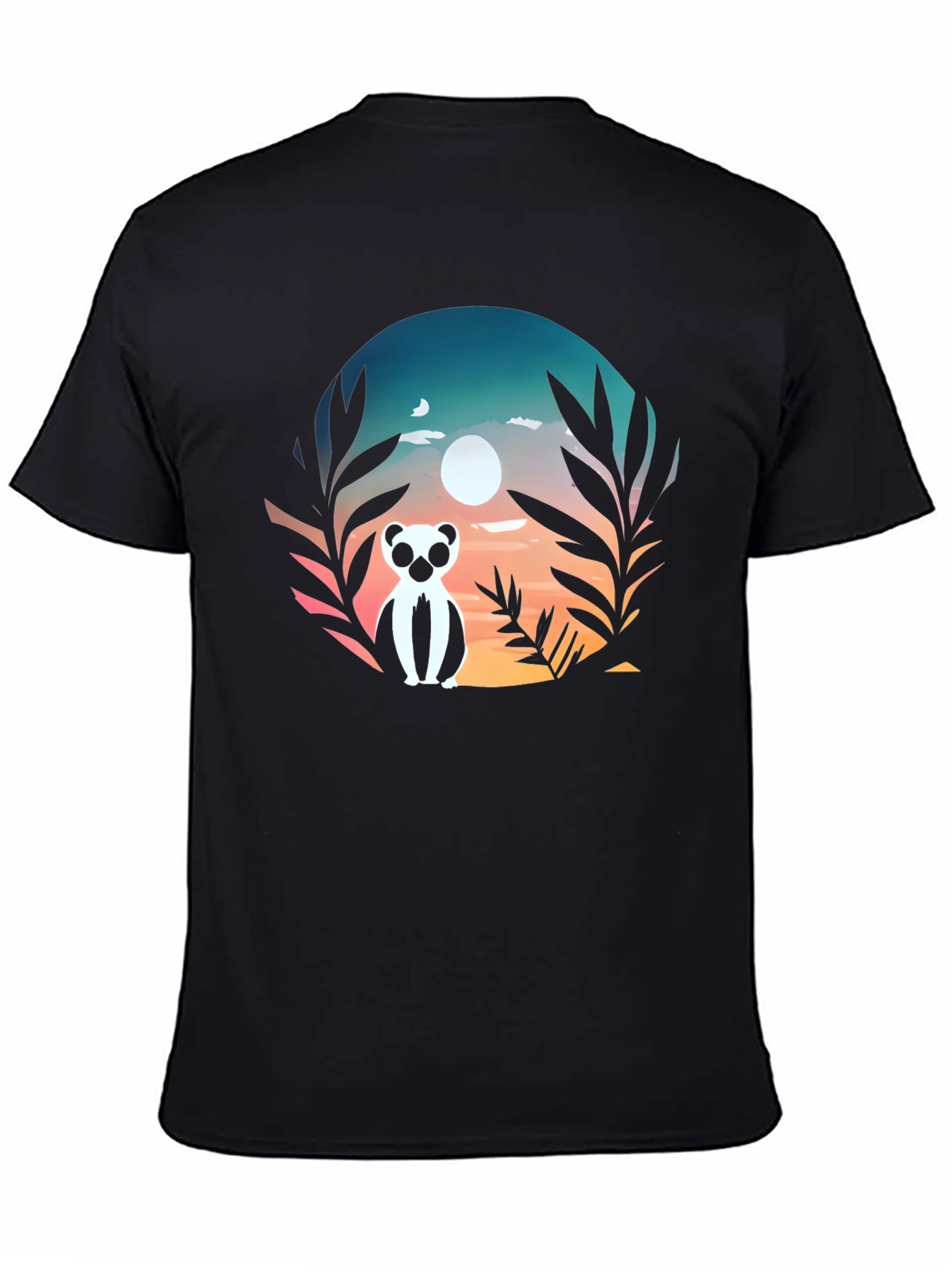 Lemur Sunset Graphic Tee - Stylish Mens Black T-Shirt