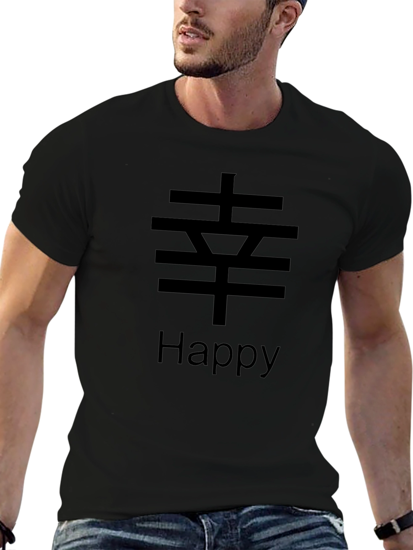 Black Happy Graphic Tee - Casual Comfort
