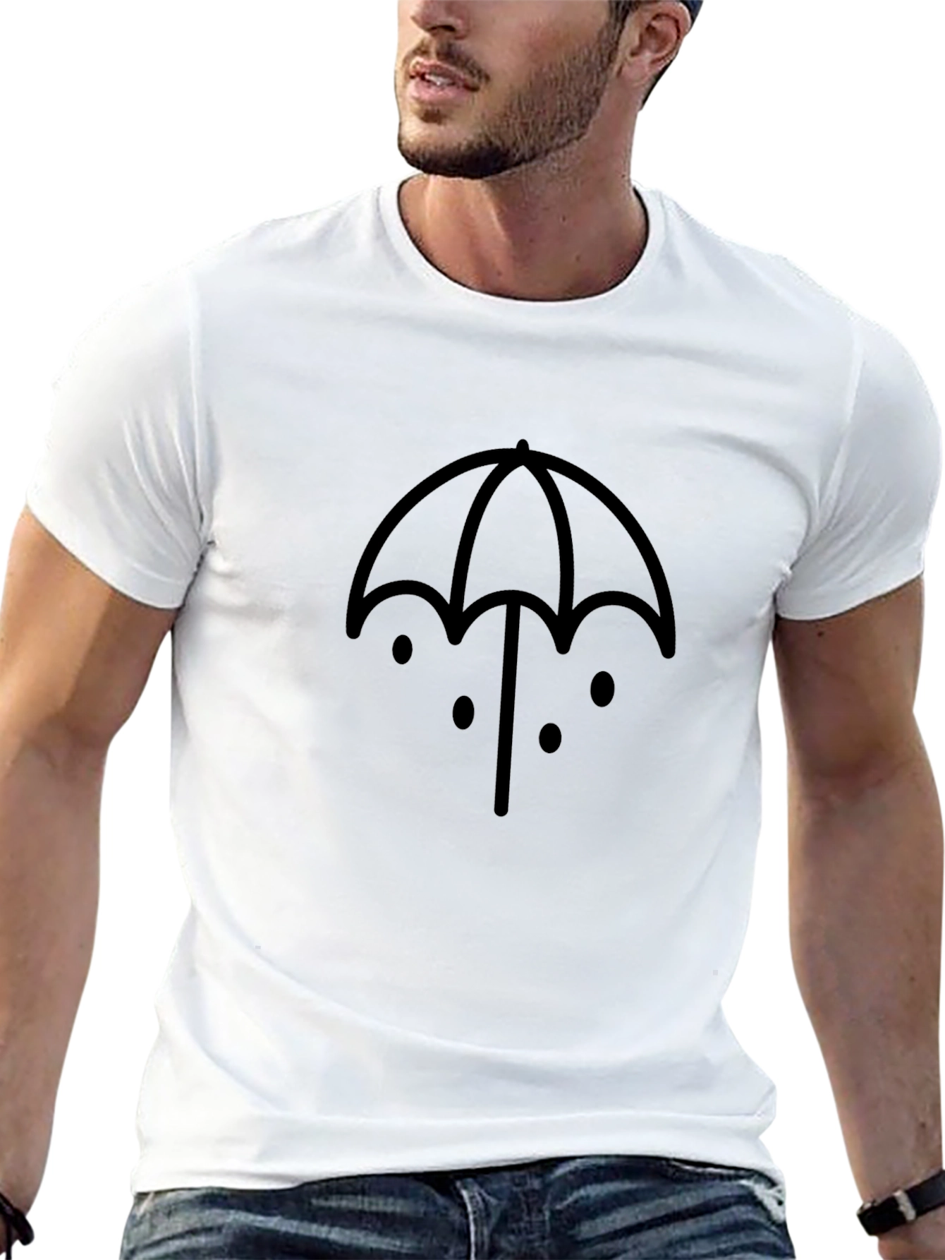 Black Umbrella Graphic T-Shirt - Modern Style