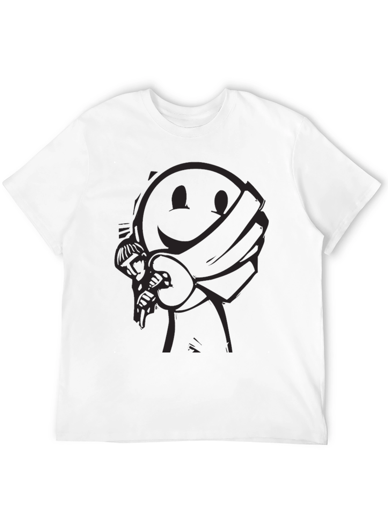 Smiley Face Bandit Graphic Tee - Black Crew Neck