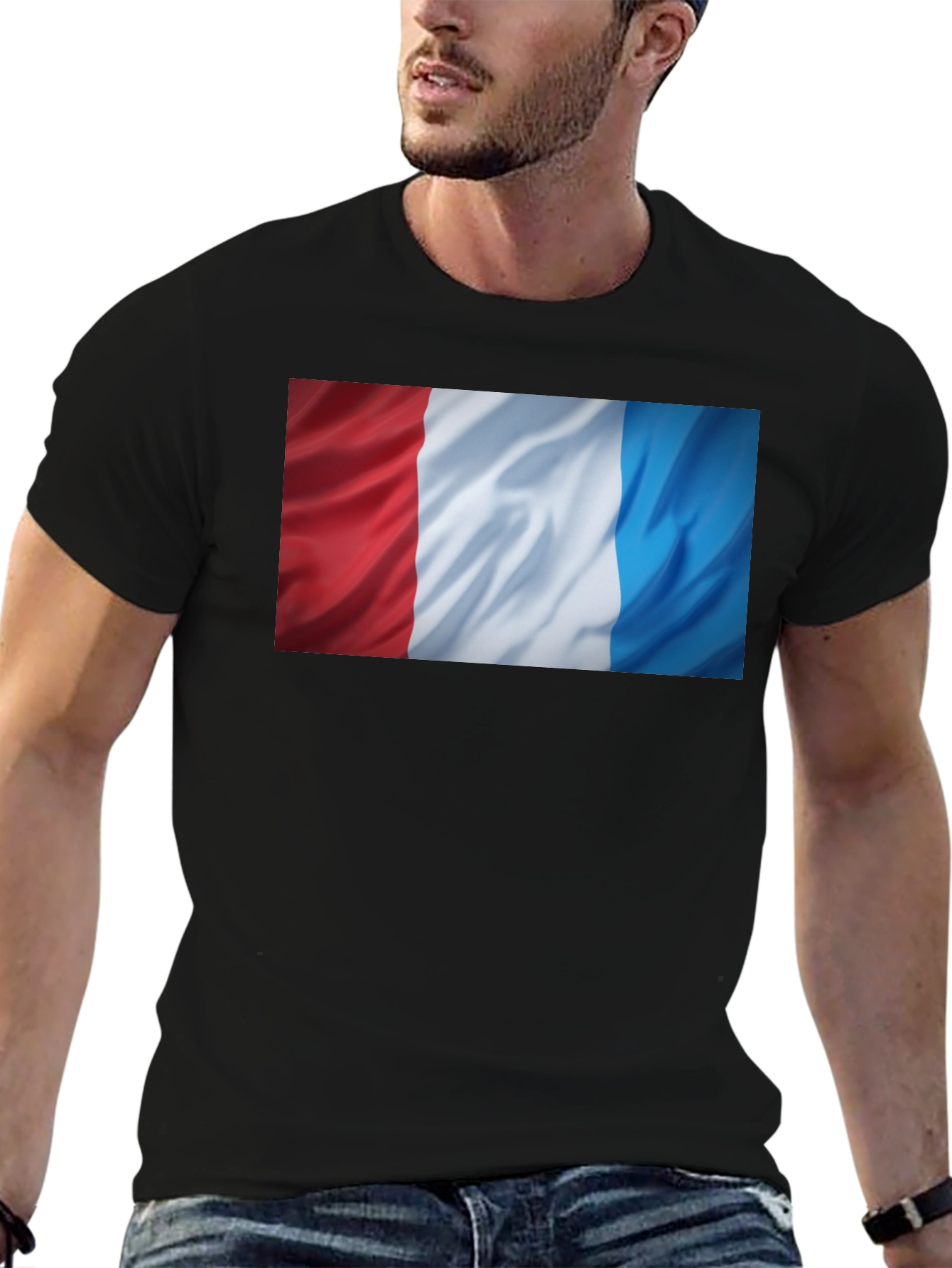 French Flag T-Shirt - Black Cotton Tee