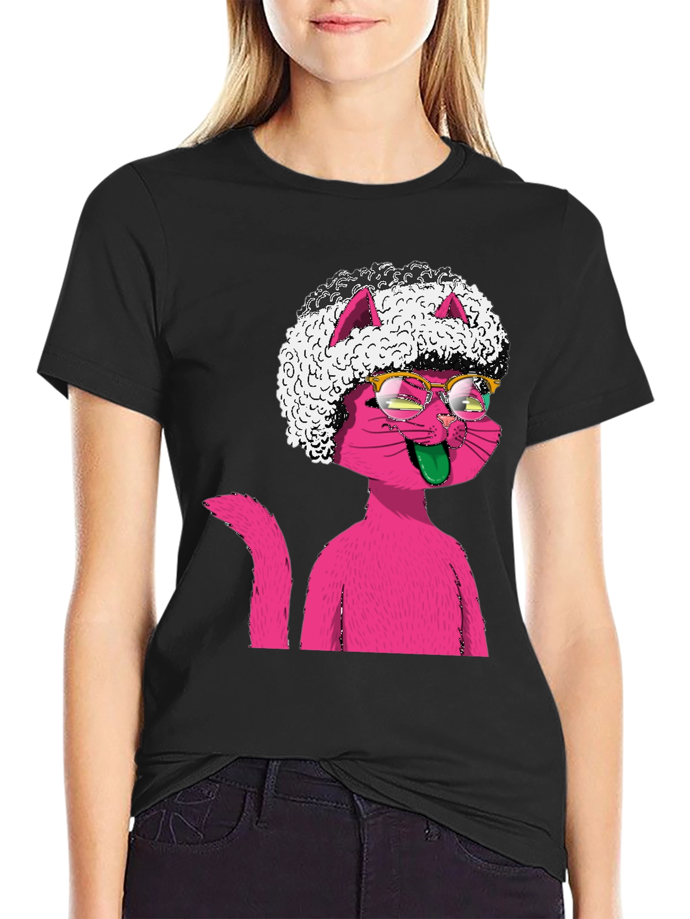 Whimsical Pink Cat T-Shirt