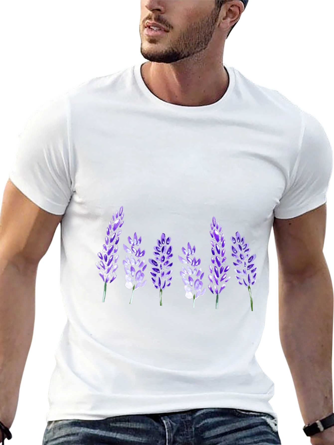 Floral Lavender Print Black T-Shirt