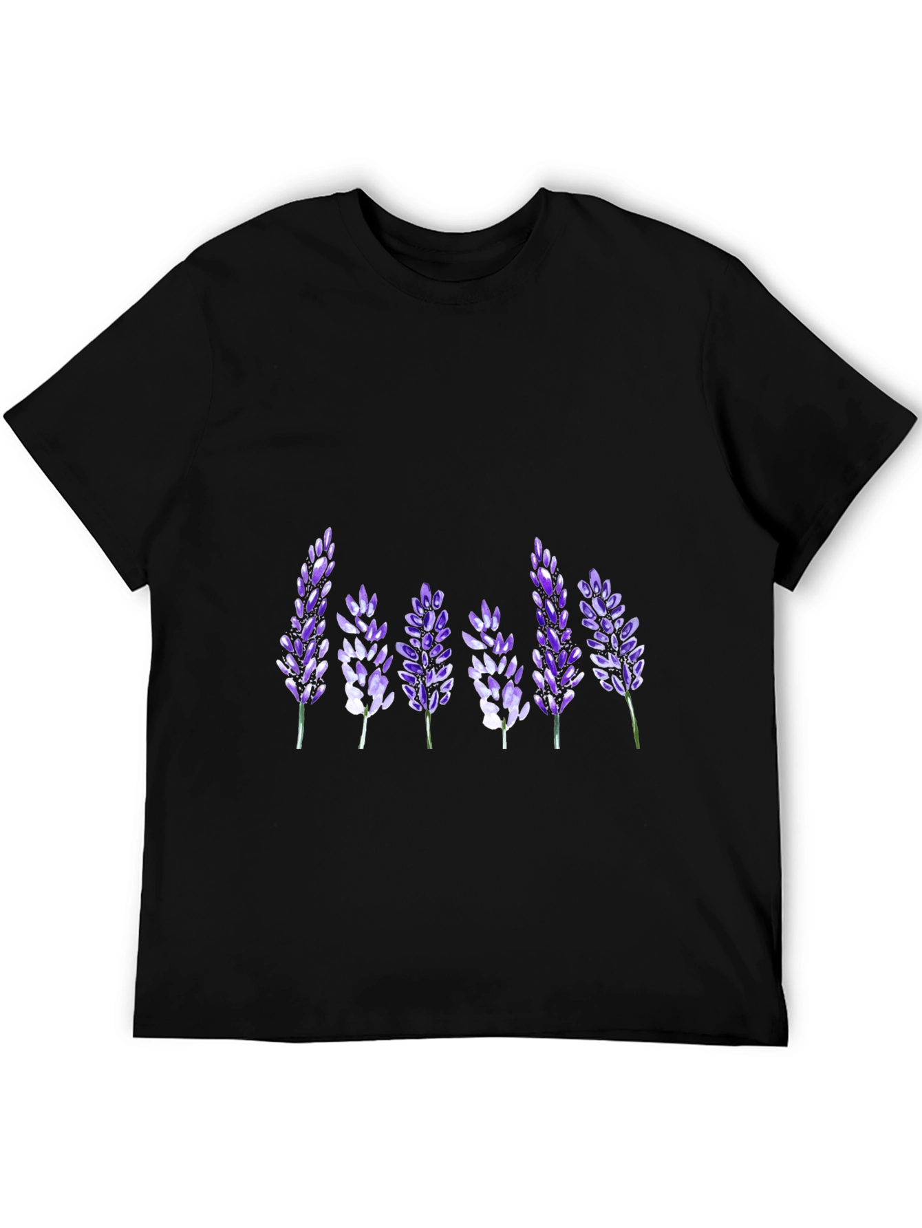 Floral Lavender Print Black T-Shirt