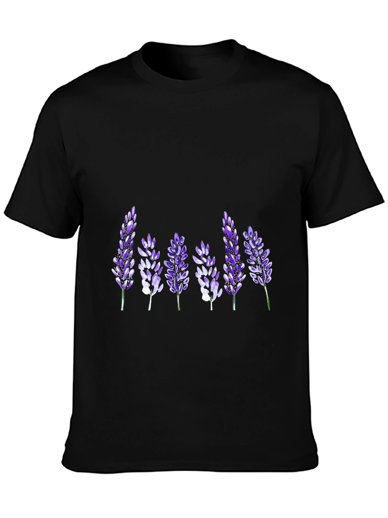 Floral Lavender Print Black T-Shirt