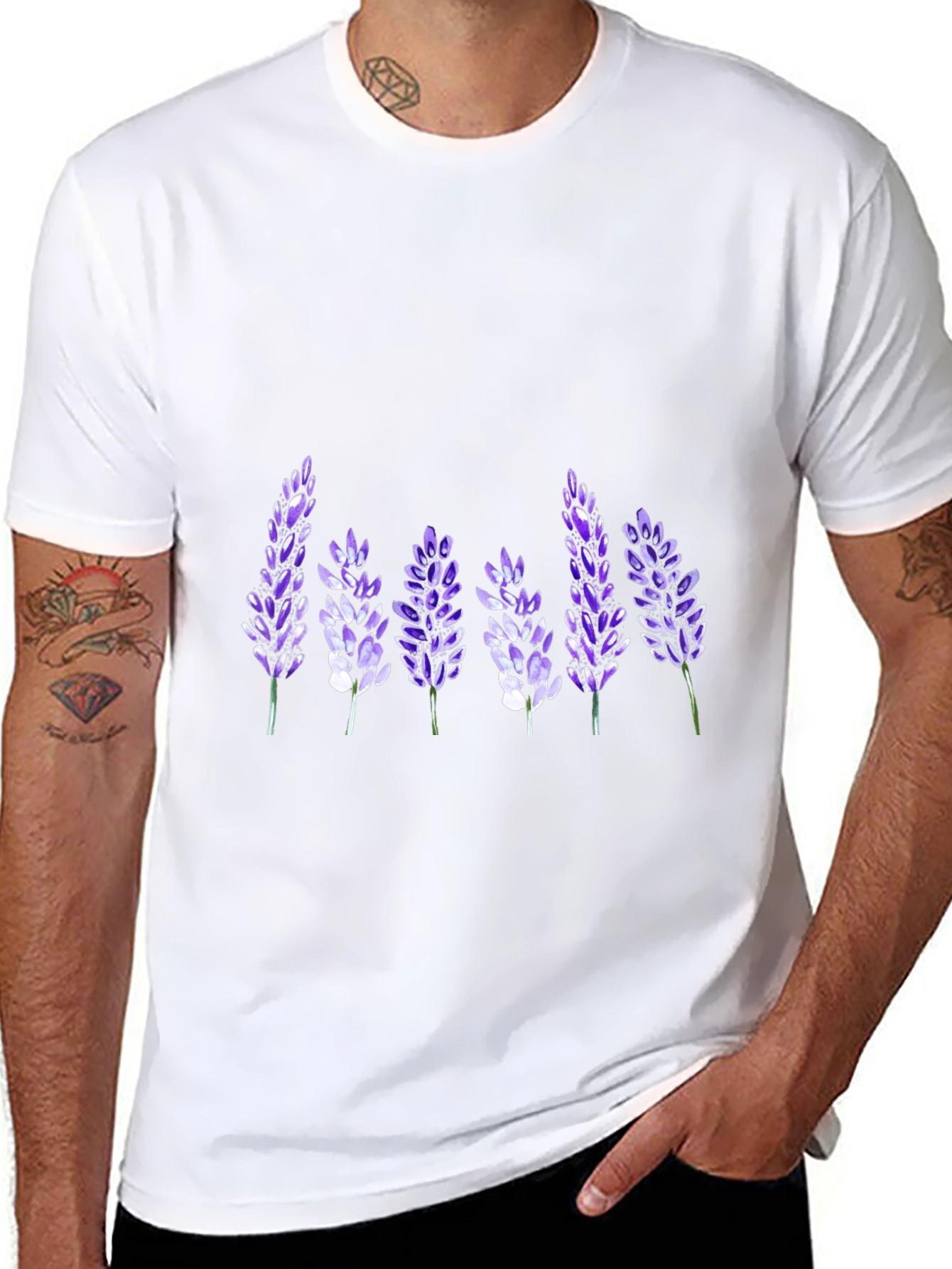Floral Lavender Print Black T-Shirt