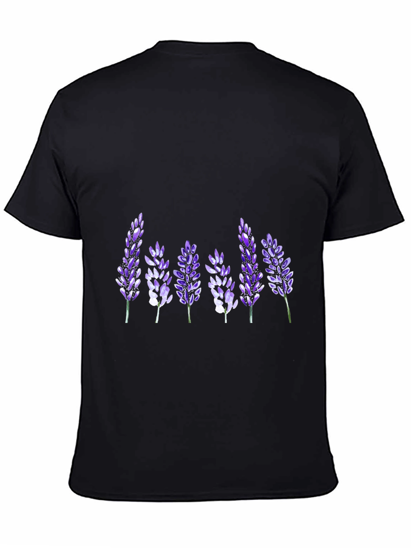 Floral Lavender Print Black T-Shirt