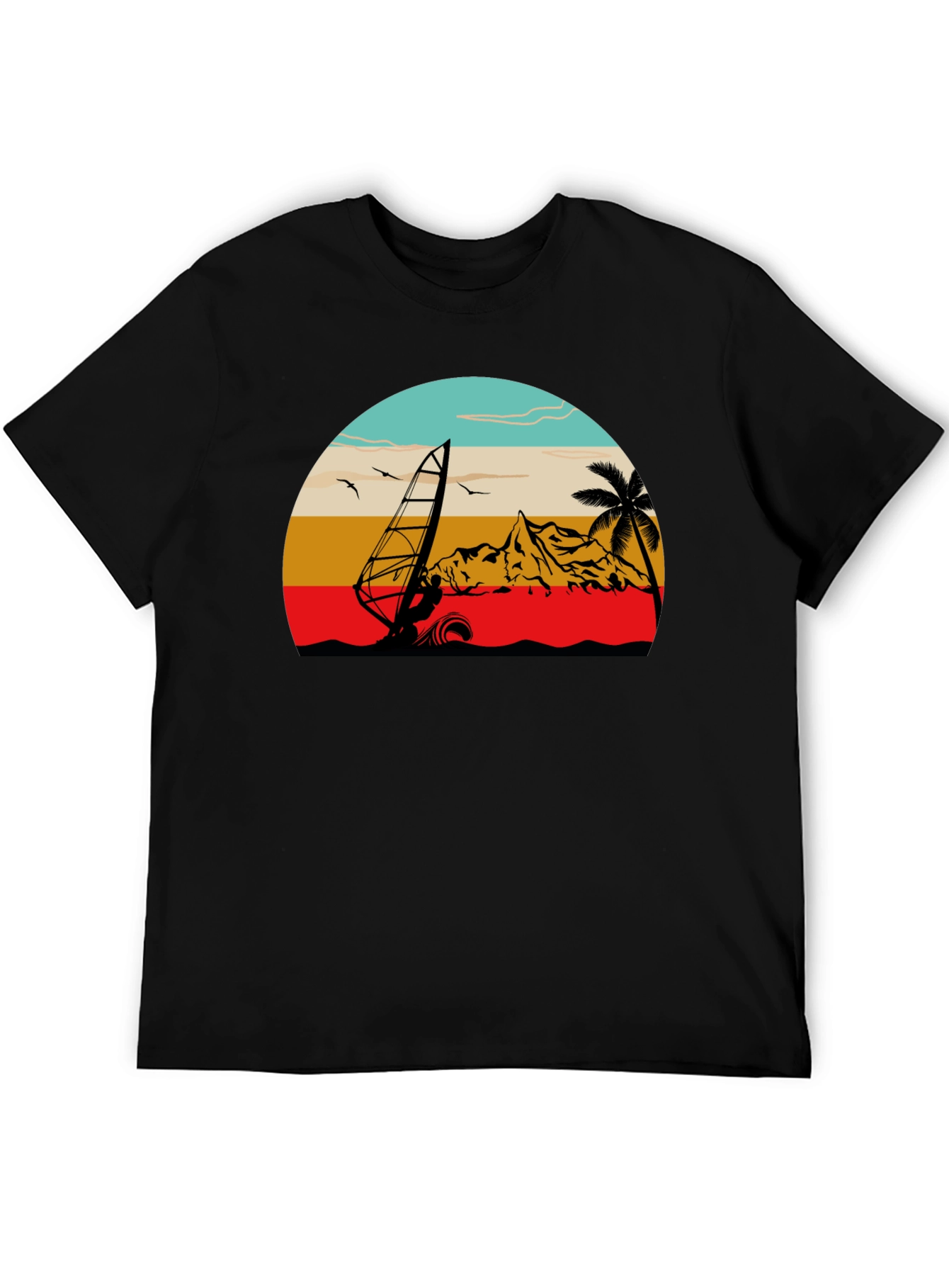 Windsurf Graphic Tee - Black Cotton T-Shirt