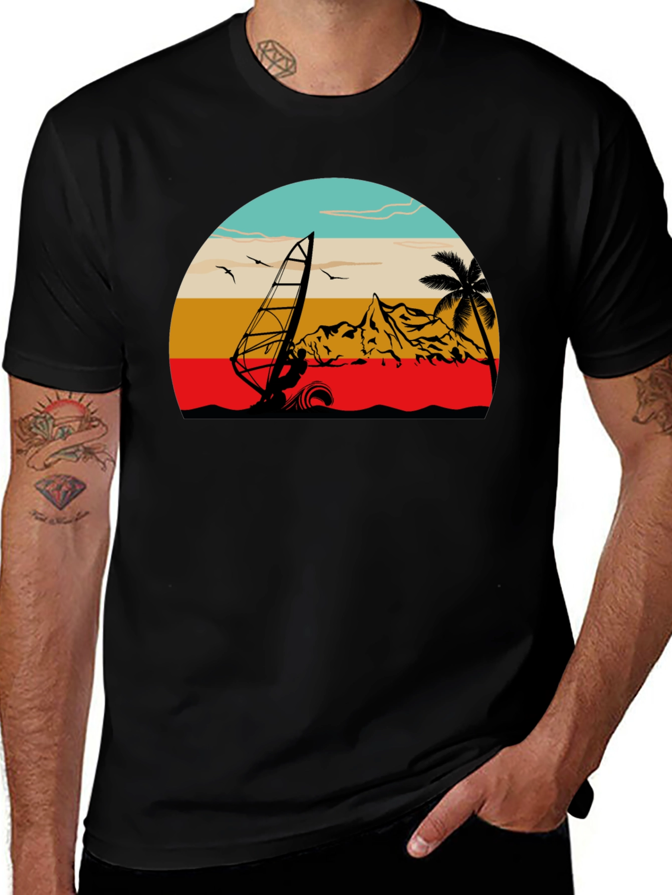 Windsurf Graphic Tee - Black Cotton T-Shirt