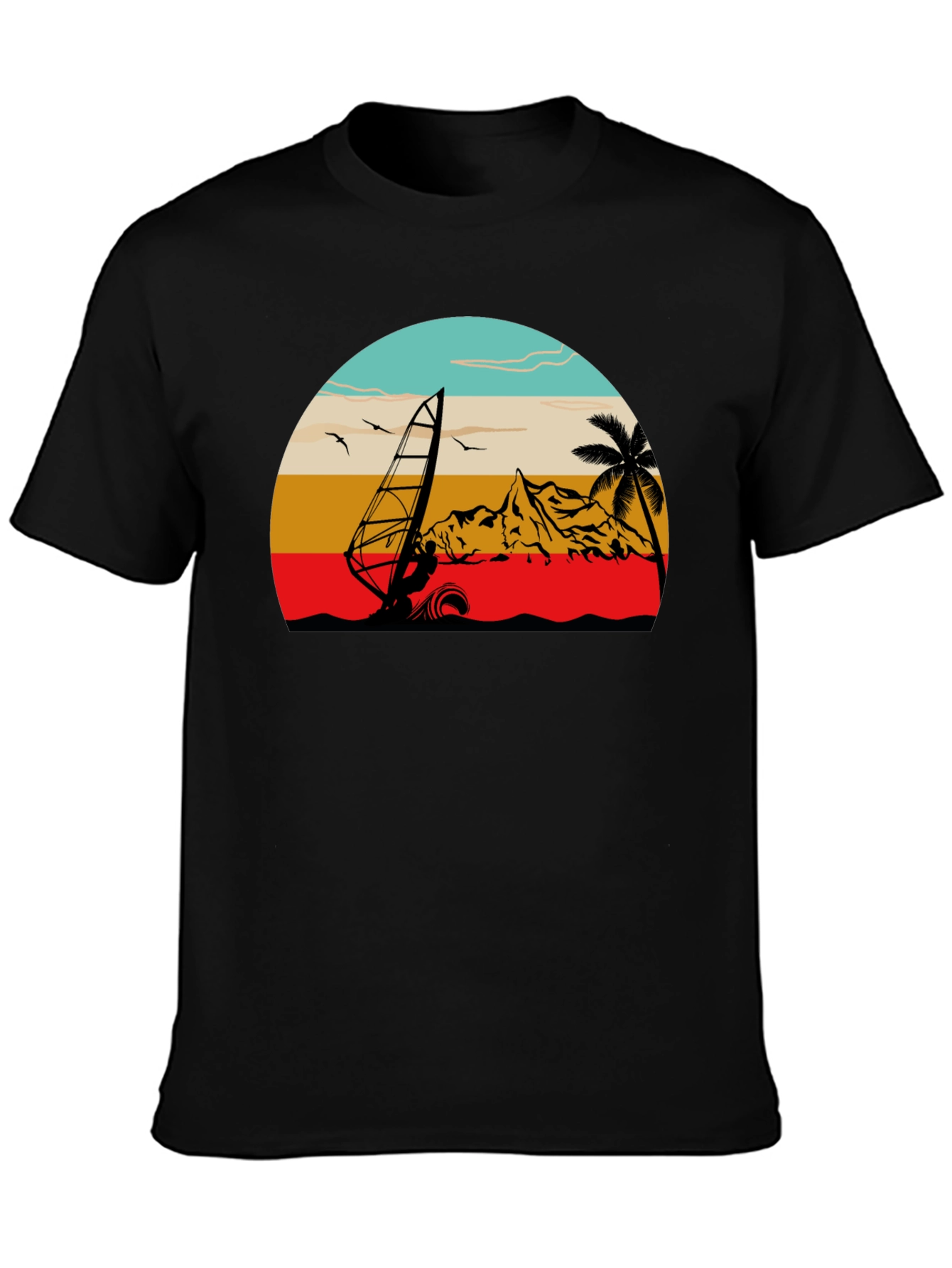 Windsurf Graphic Tee - Black Cotton T-Shirt