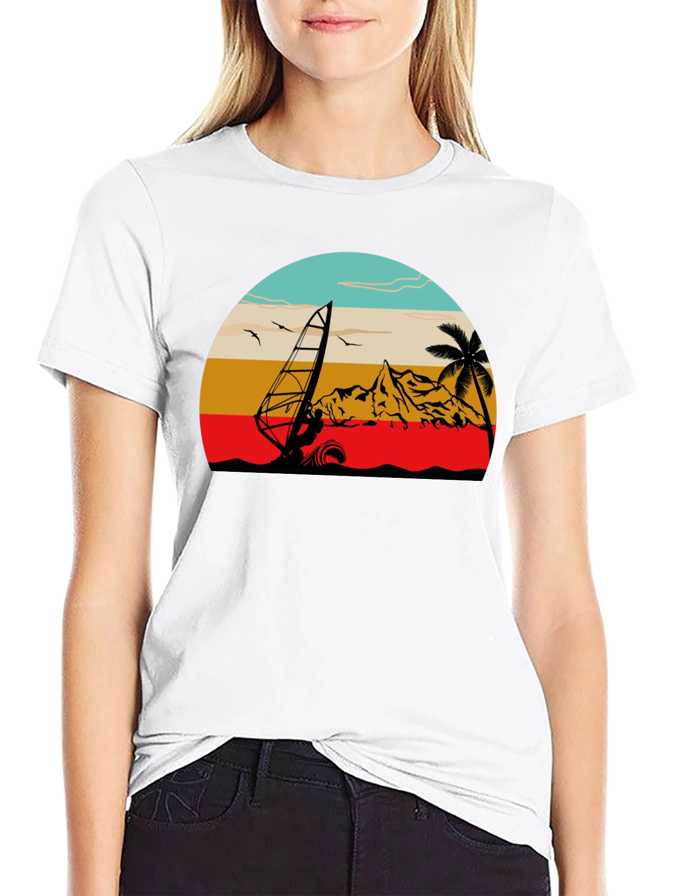 Windsurf Graphic Tee - Black Cotton T-Shirt