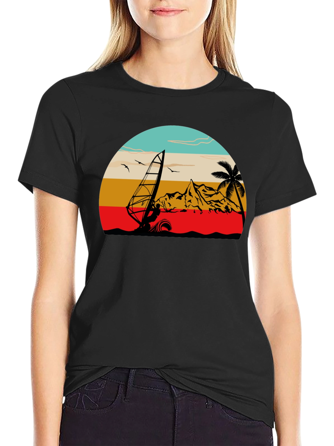 Windsurf Graphic Tee - Black Cotton T-Shirt
