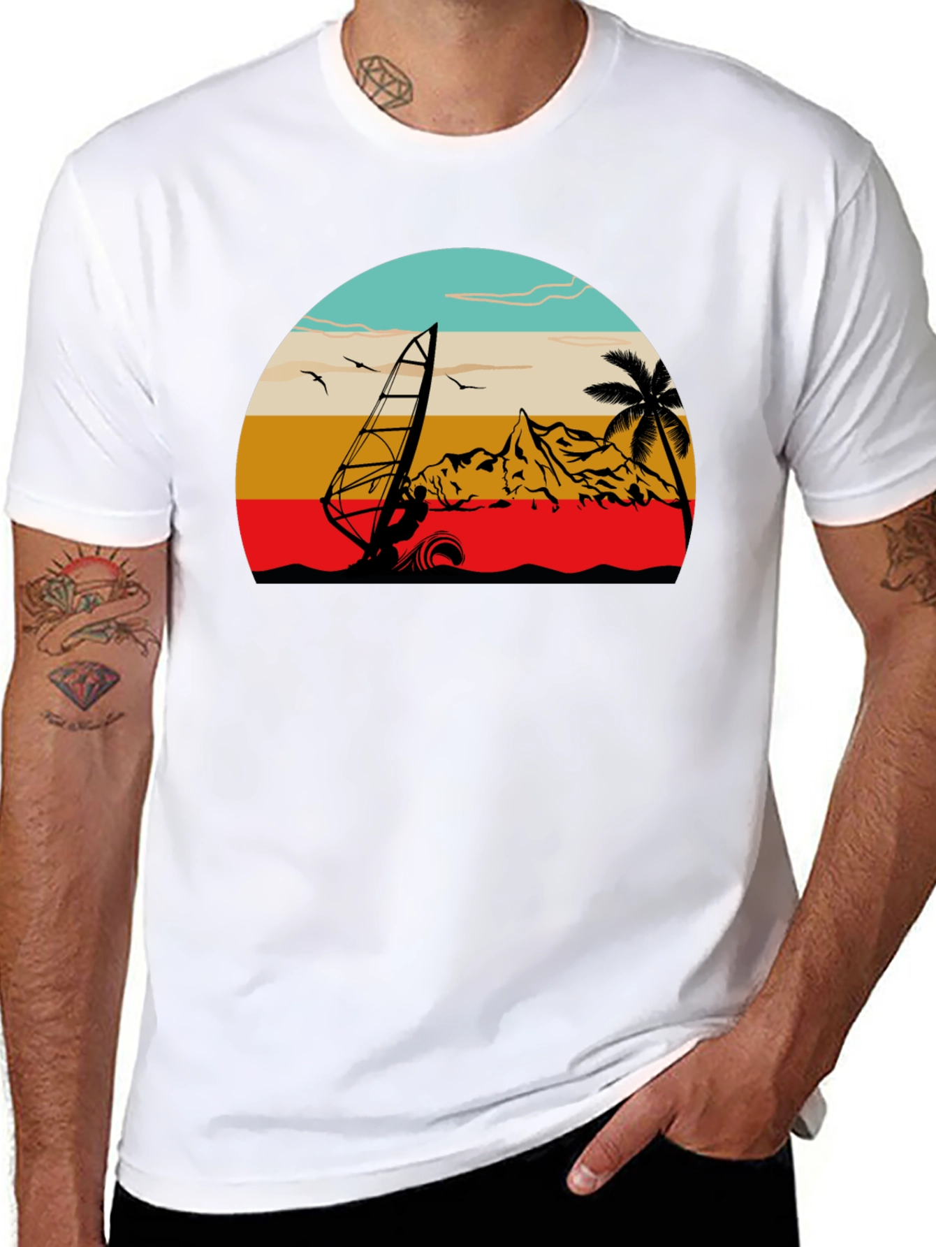 Windsurf Graphic Tee - Black Cotton T-Shirt