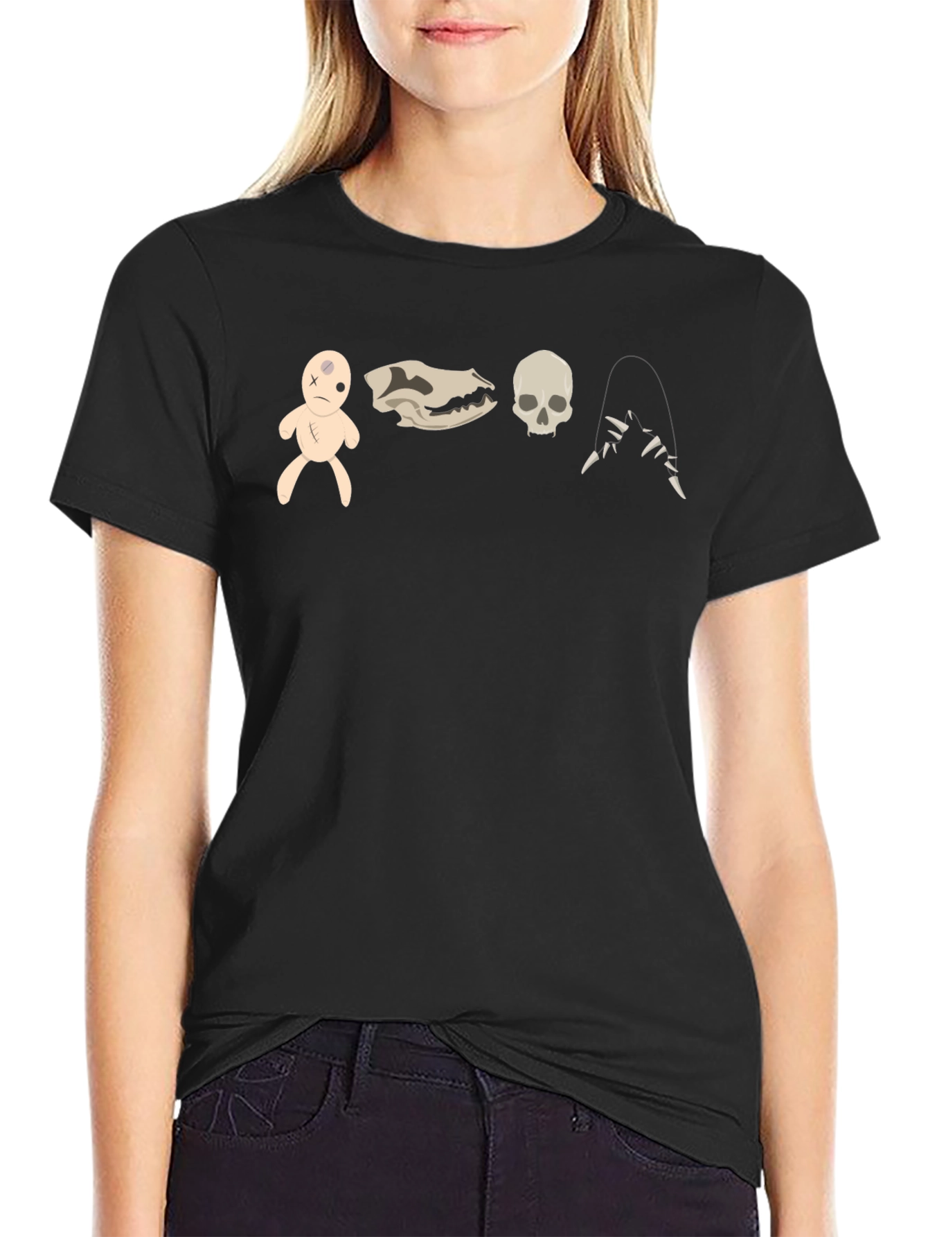 Creepy Cute Graphic Tee - Voodoo Doll Skull Bones