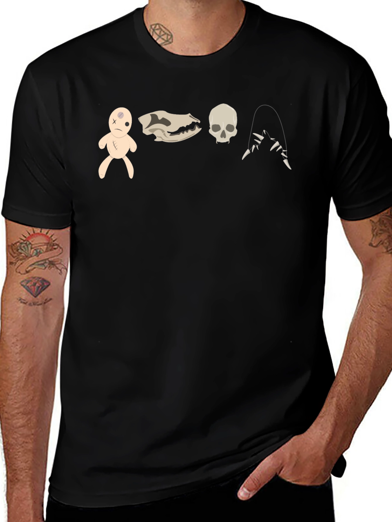 Creepy Cute Graphic Tee - Voodoo Doll Skull Bones
