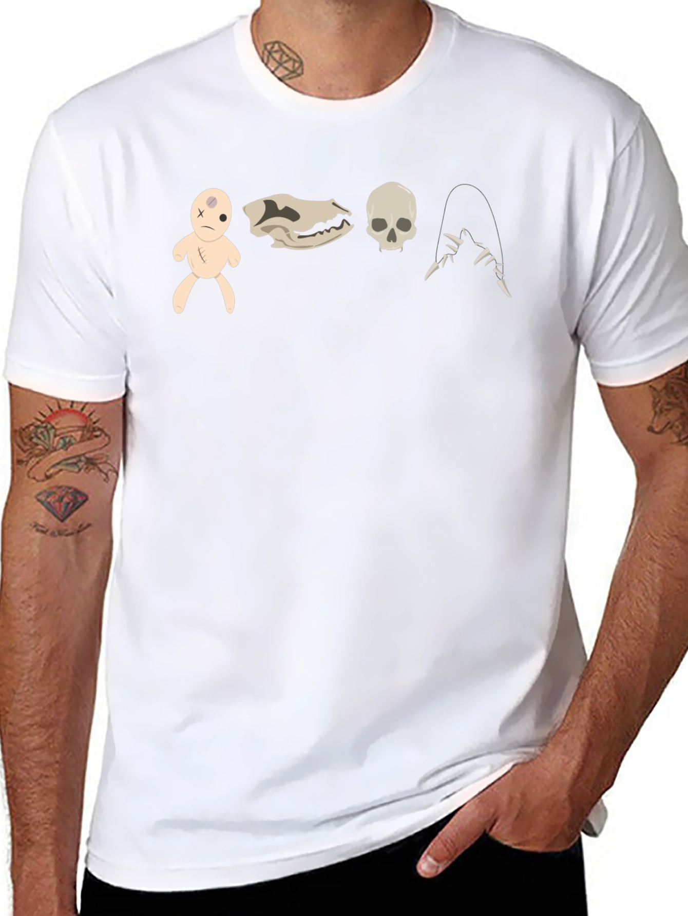 Creepy Cute Graphic Tee - Voodoo Doll Skull Bones
