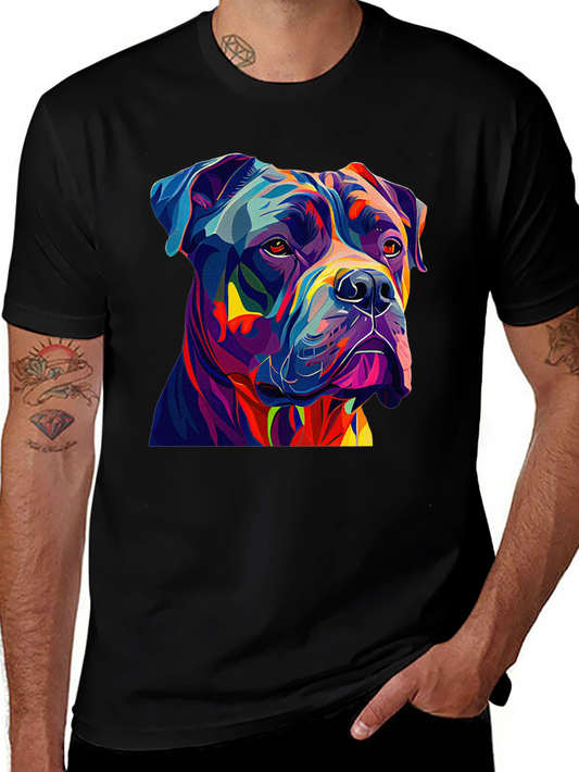 Colorful Dog Graphic Tee - Black Cotton Blend