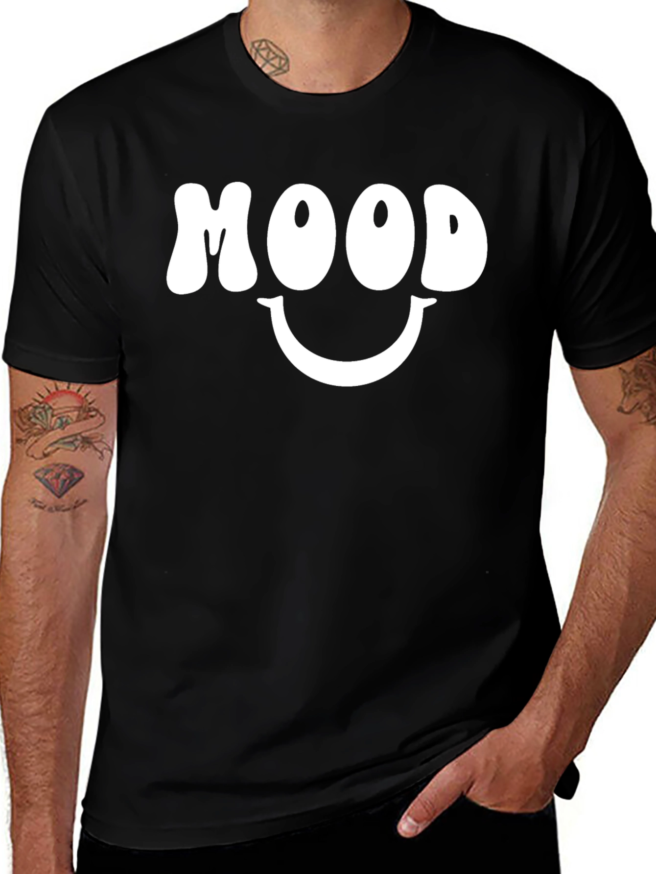 Mood Smiley Face Graphic Tee - Black