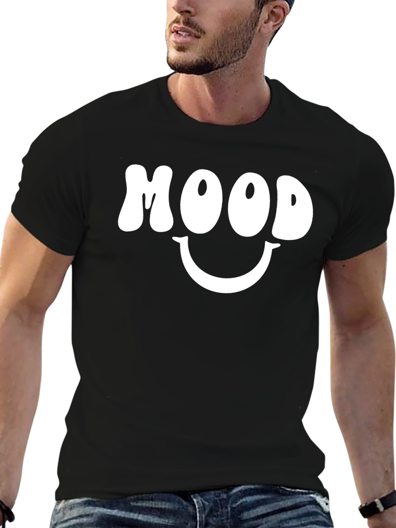 Mood Smiley Face Graphic Tee - Black