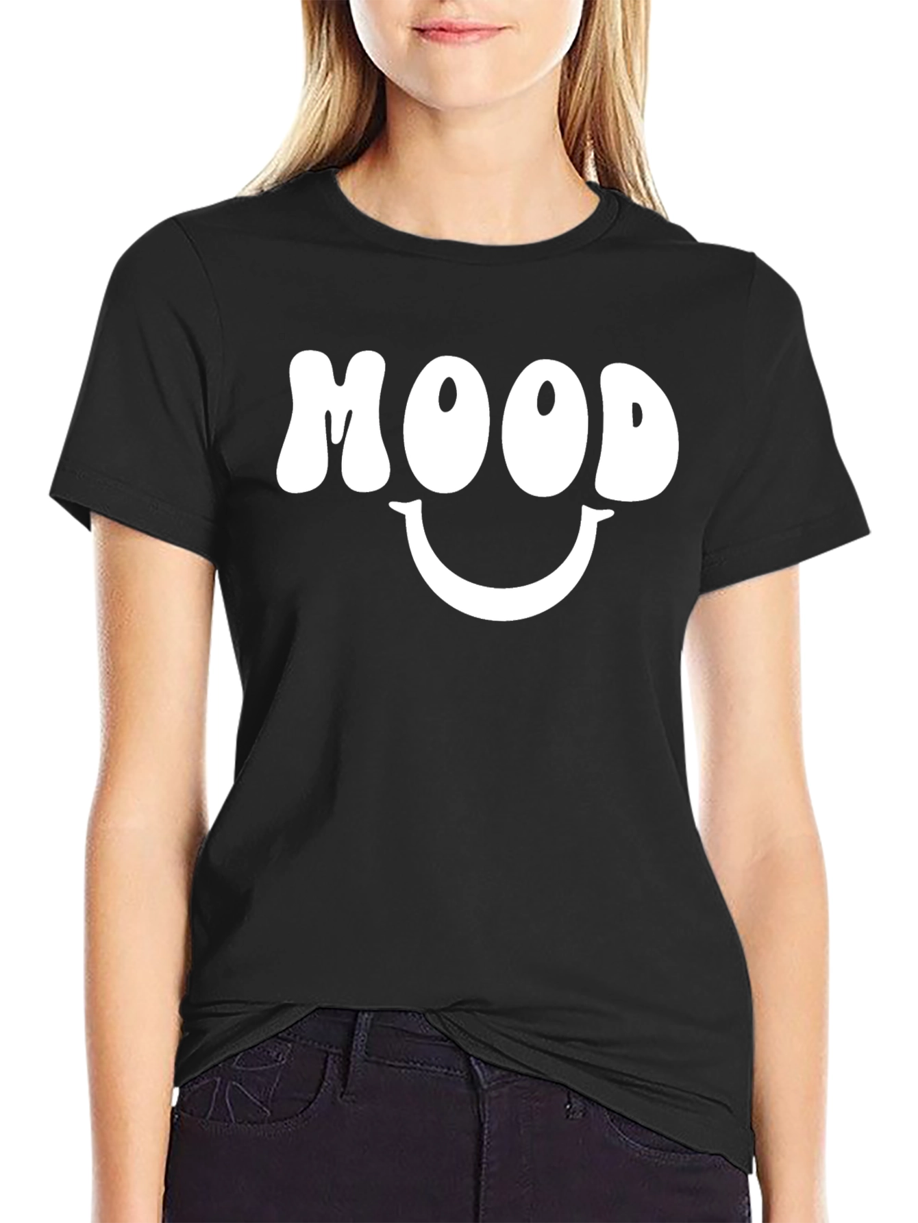 Mood Smiley Face Graphic Tee - Black