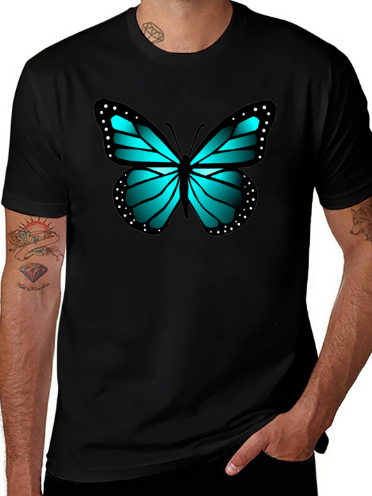 Blue Butterfly Graphic Black Tee