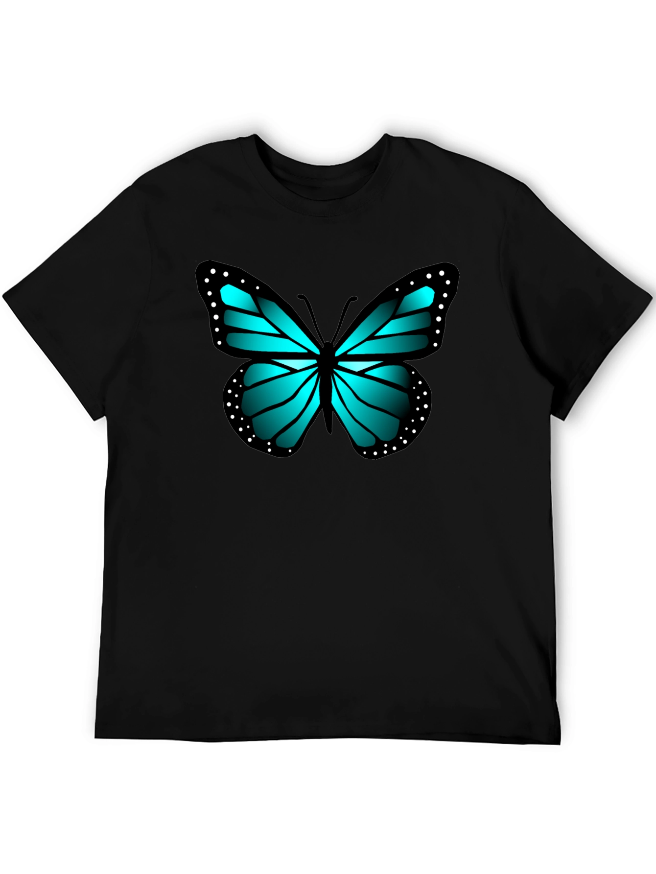 Blue Butterfly Graphic Black Tee