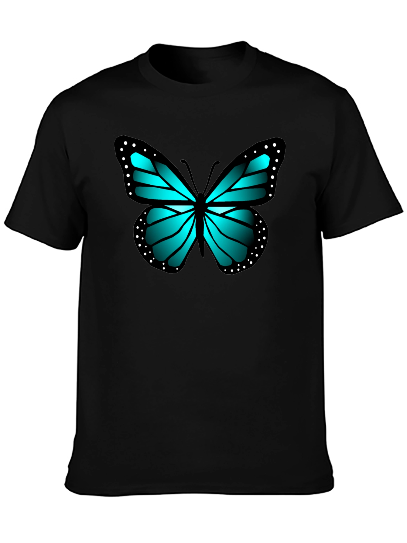 Blue Butterfly Graphic Black Tee