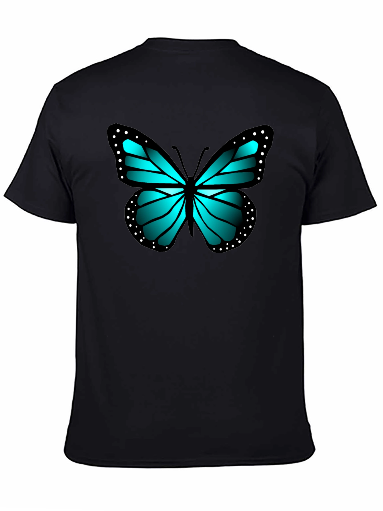 Blue Butterfly Graphic Black Tee