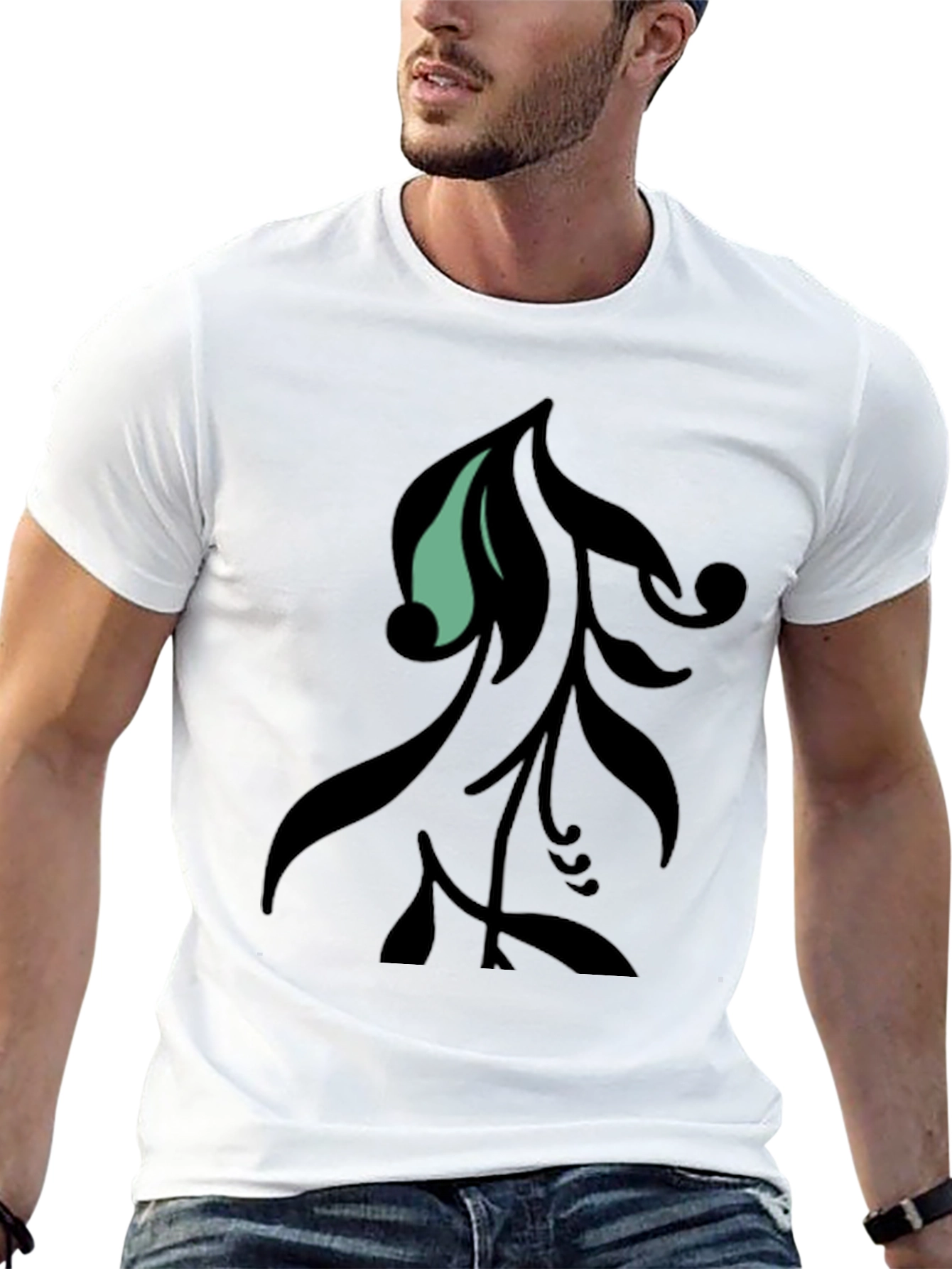 Stylish Black Graphic Tee with Leaf Design