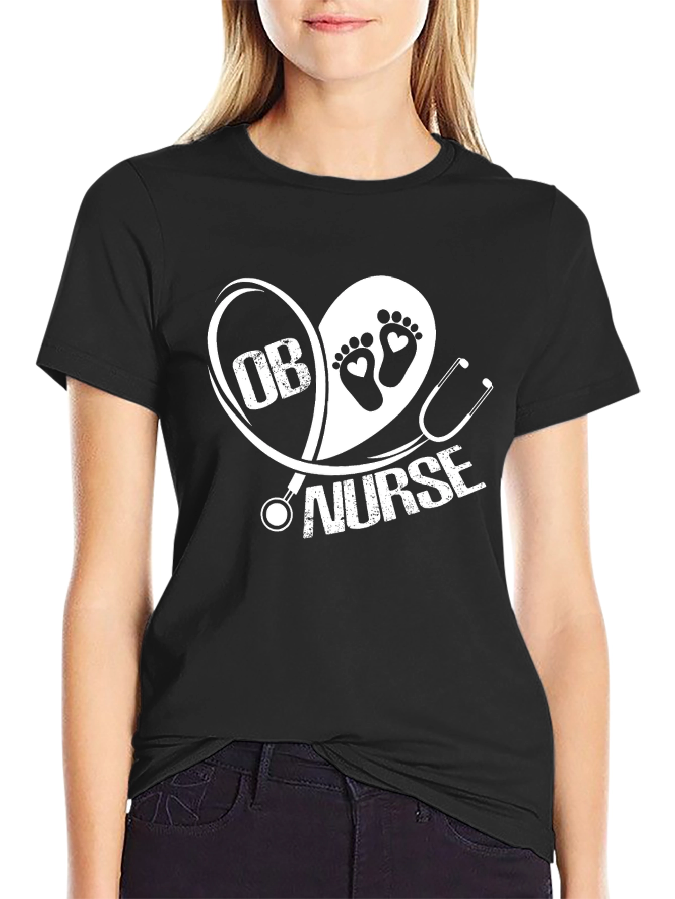 OB Nurse T-Shirt - Heart Graphic