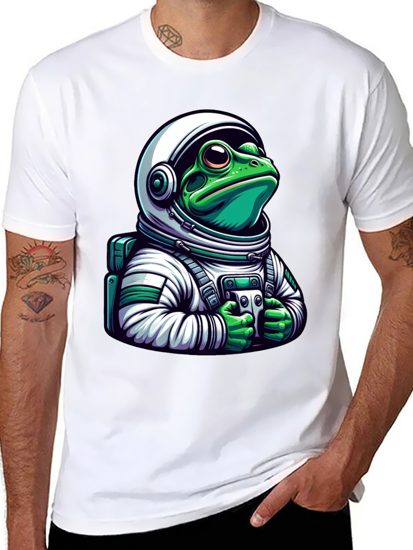 Frog Astronaut Graphic Tee - Black Cotton T-Shirt