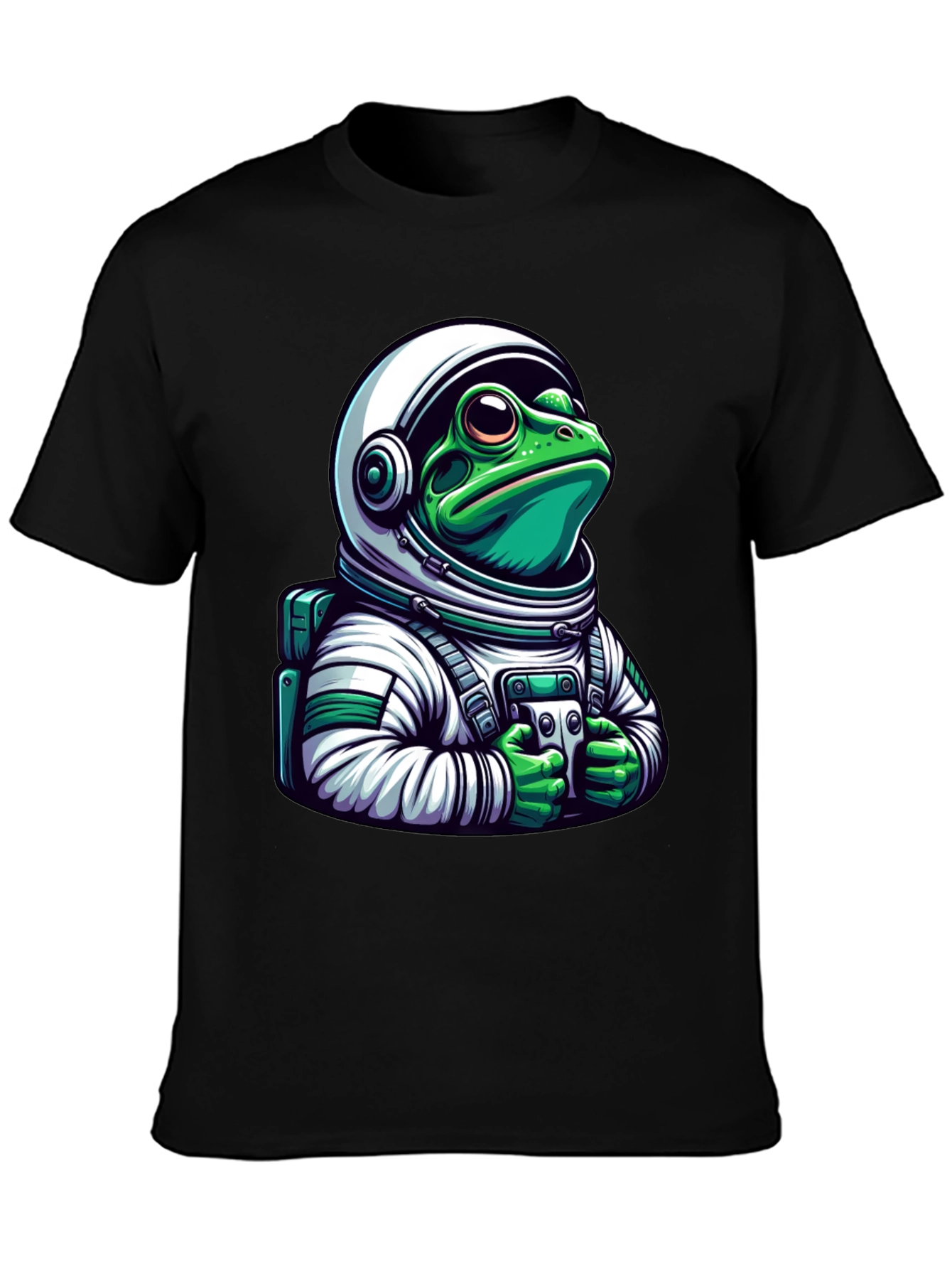 Frog Astronaut Graphic Tee - Black Cotton T-Shirt