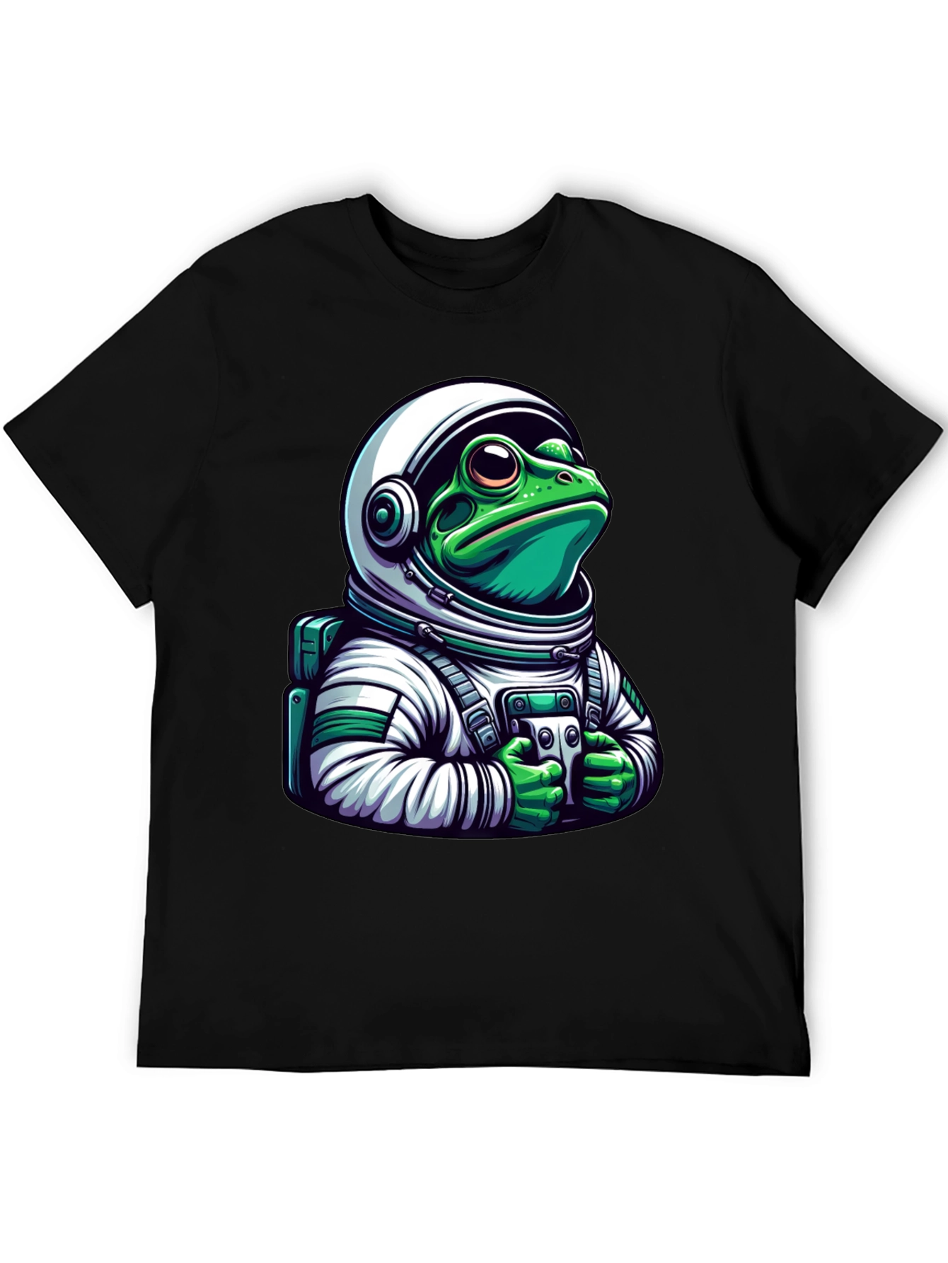 Frog Astronaut Graphic Tee - Black Cotton T-Shirt