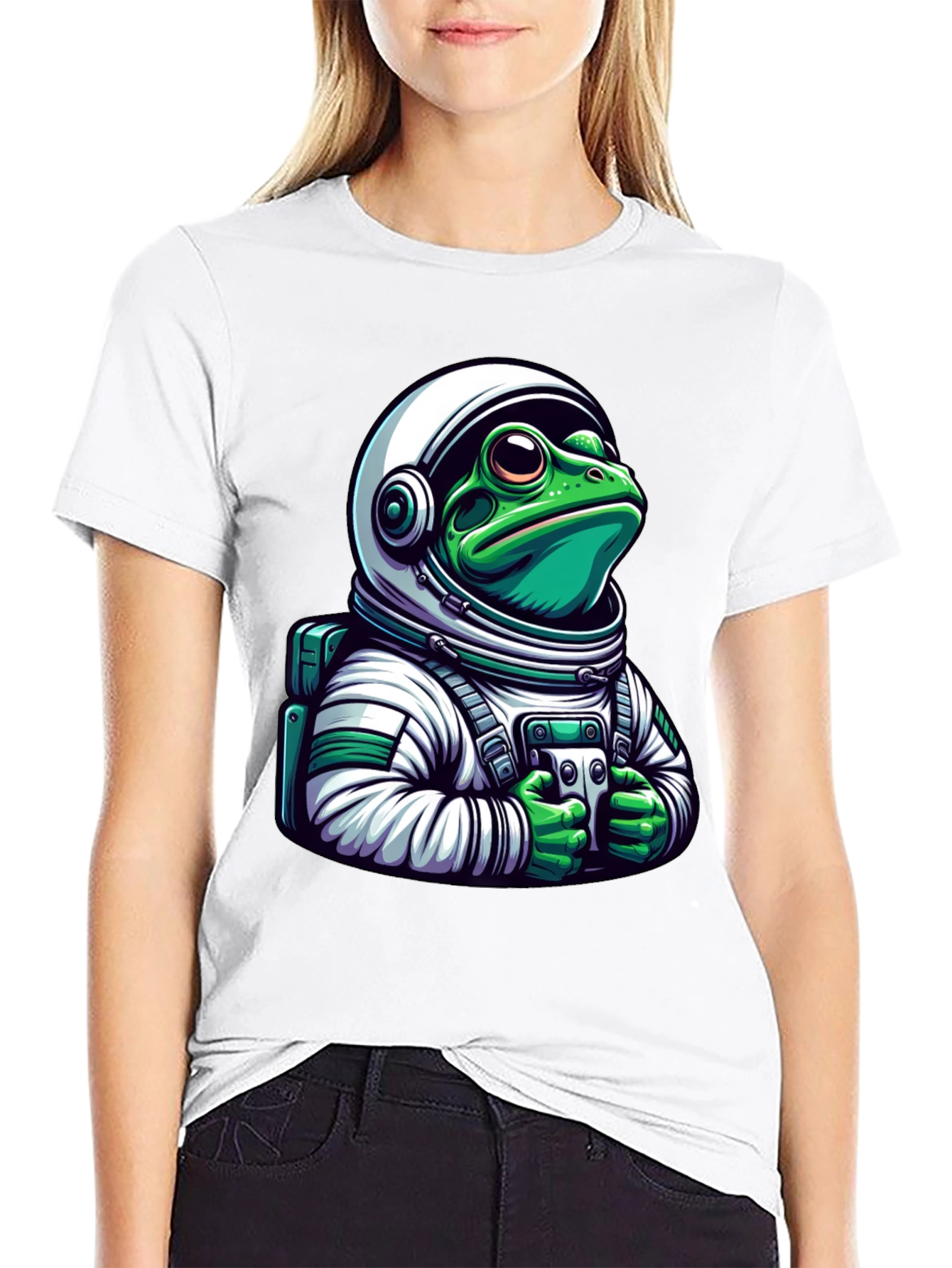 Frog Astronaut Graphic Tee - Black Cotton T-Shirt