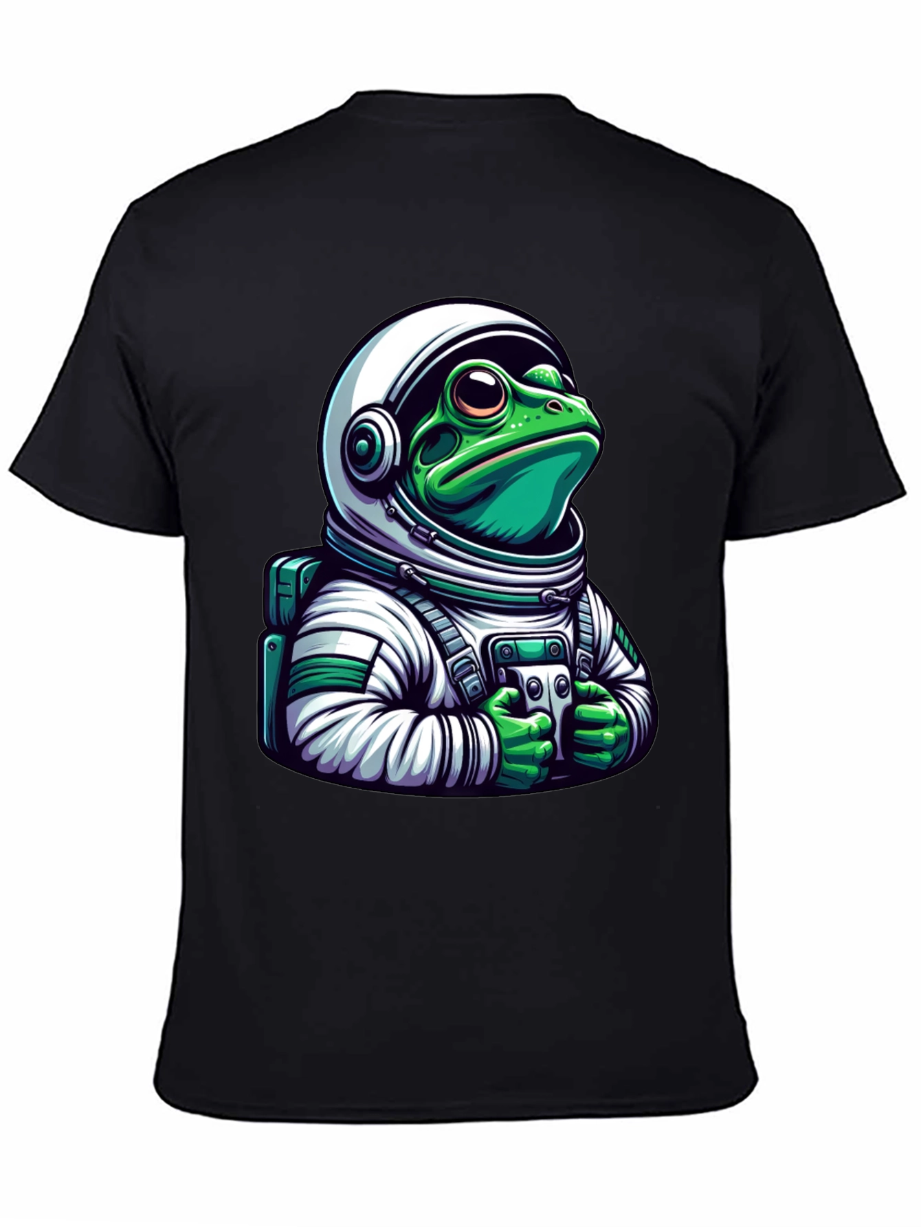 Frog Astronaut Graphic Tee - Black Cotton T-Shirt