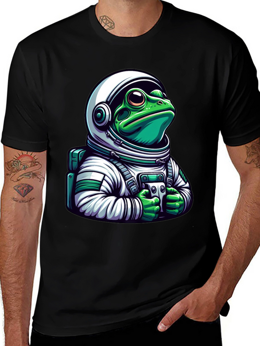 Frog Astronaut Graphic Tee - Black Cotton T-Shirt