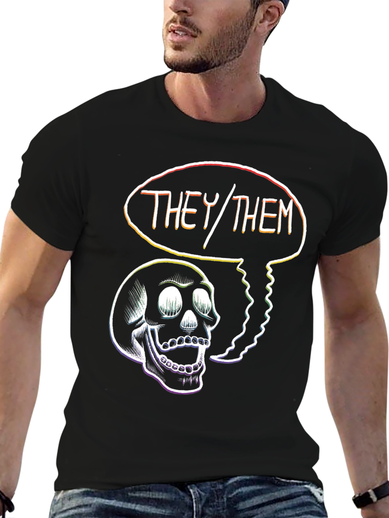 They/Them Skull Graphic T-Shirt - Statement Tee