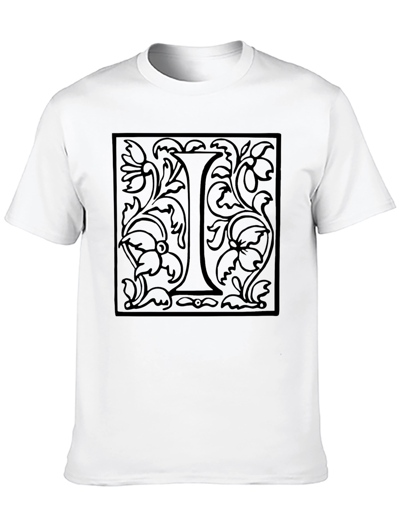 Floral Letter I Black Graphic Tee