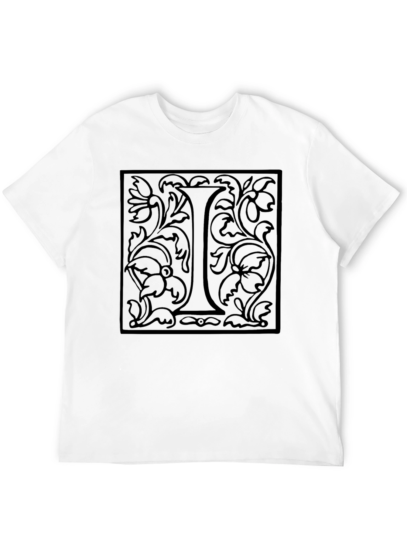 Floral Letter I Black Graphic Tee