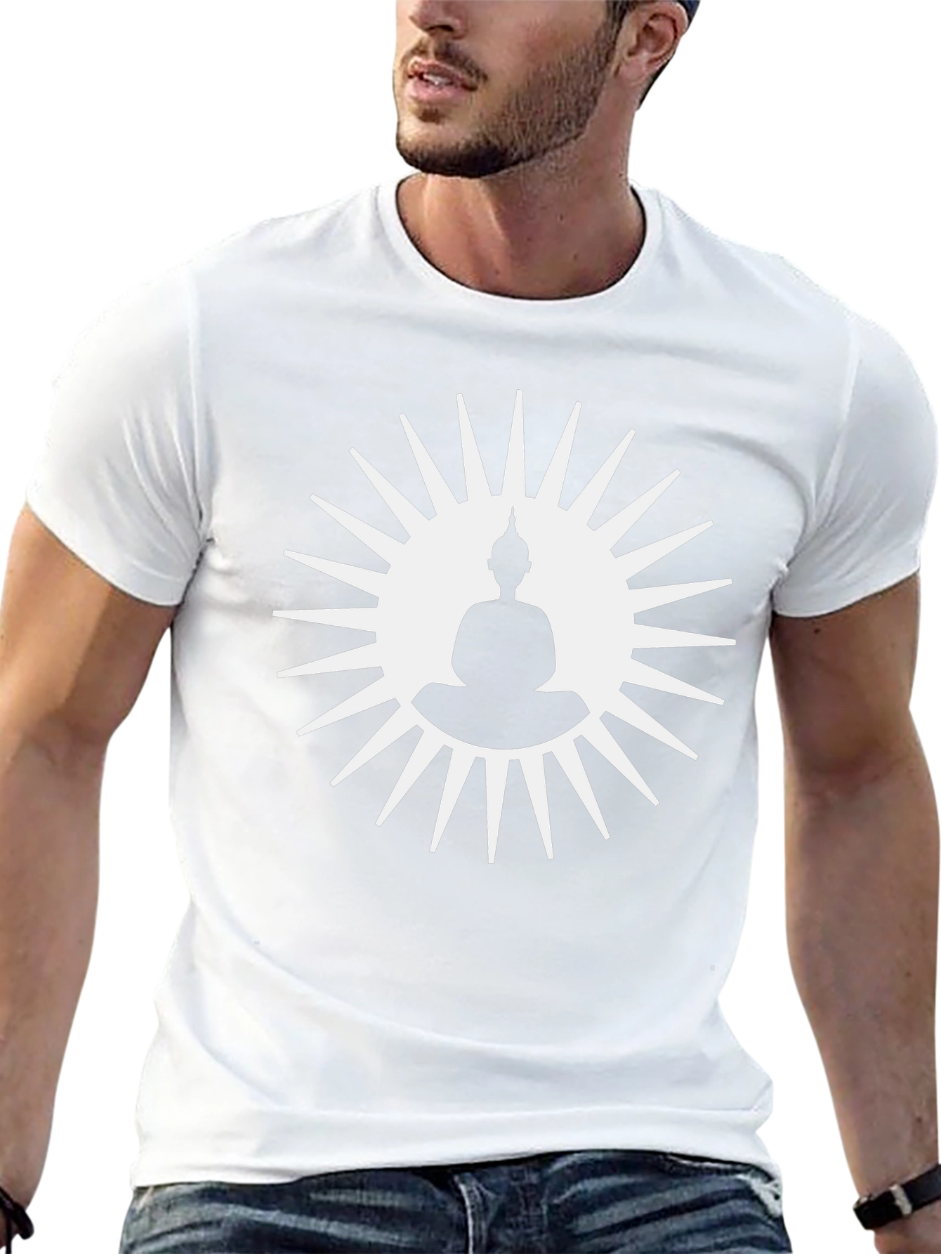 Buddha Sun Graphic Tee - Black Cotton T-Shirt