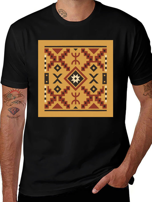 Geometric Pattern T-Shirt - Black