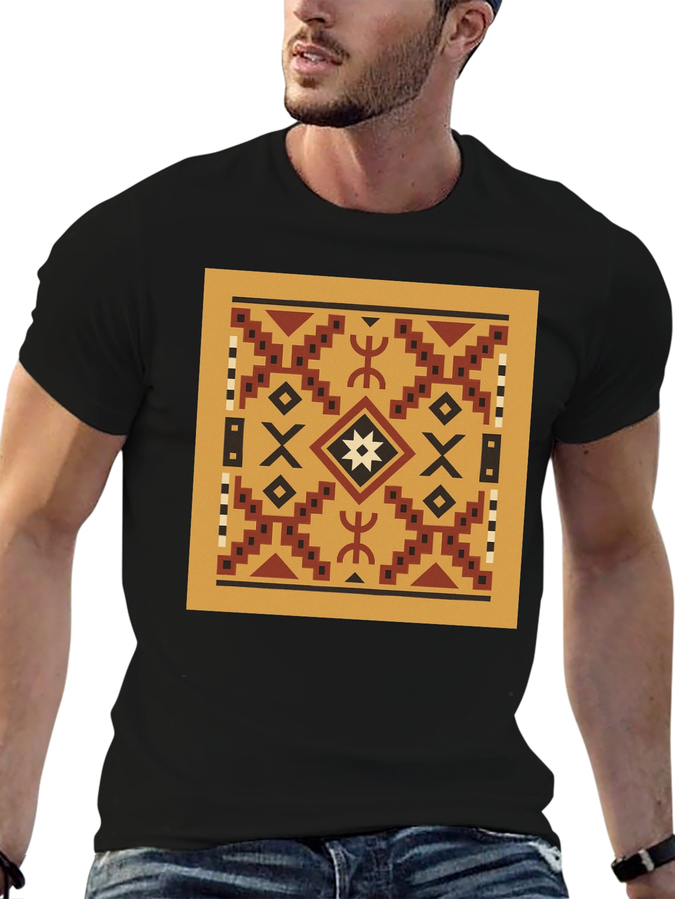 Geometric Pattern T-Shirt - Black