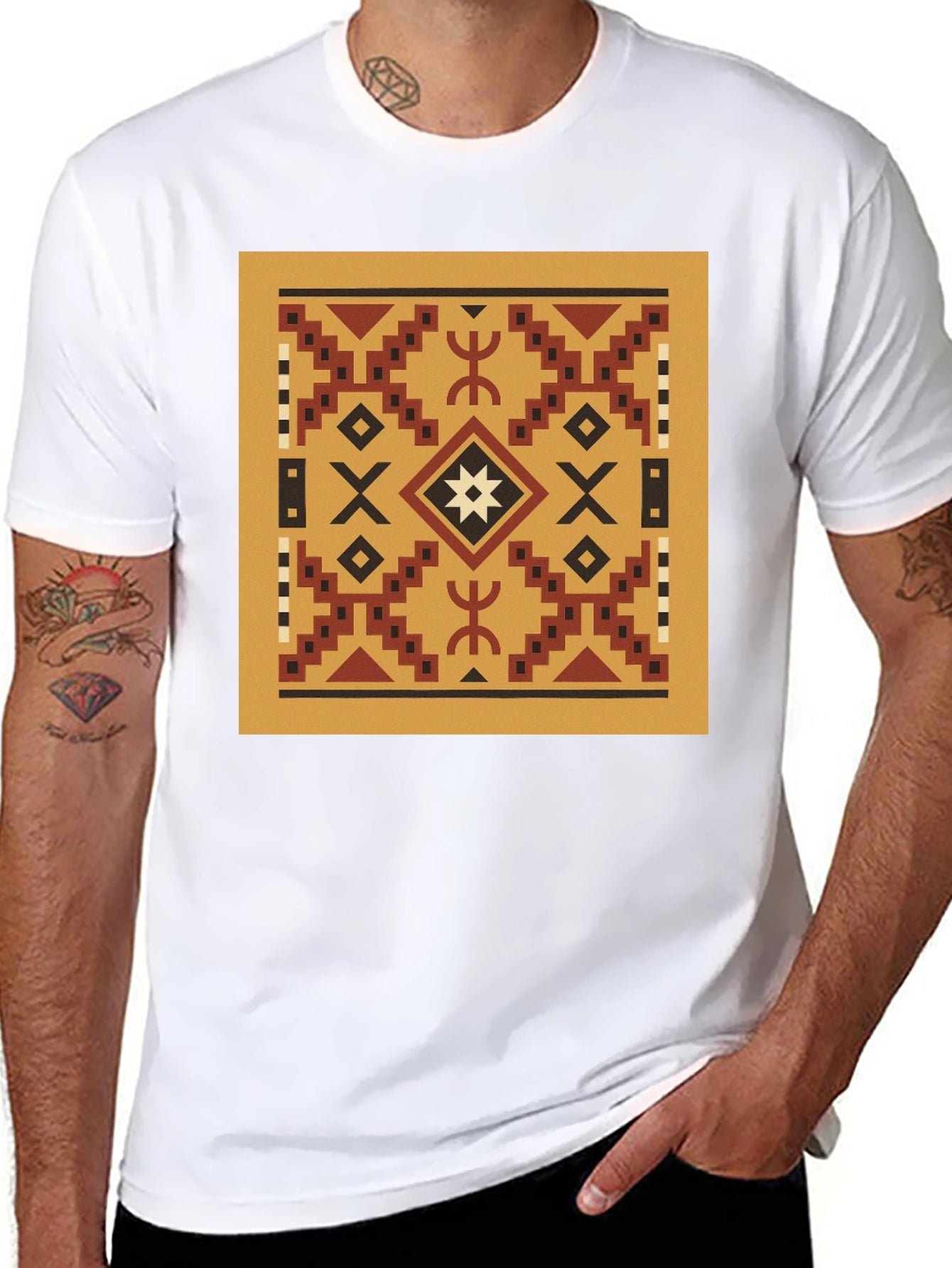 Geometric Pattern T-Shirt - Black