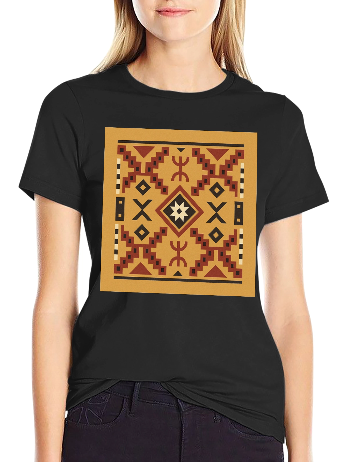Geometric Pattern T-Shirt - Black